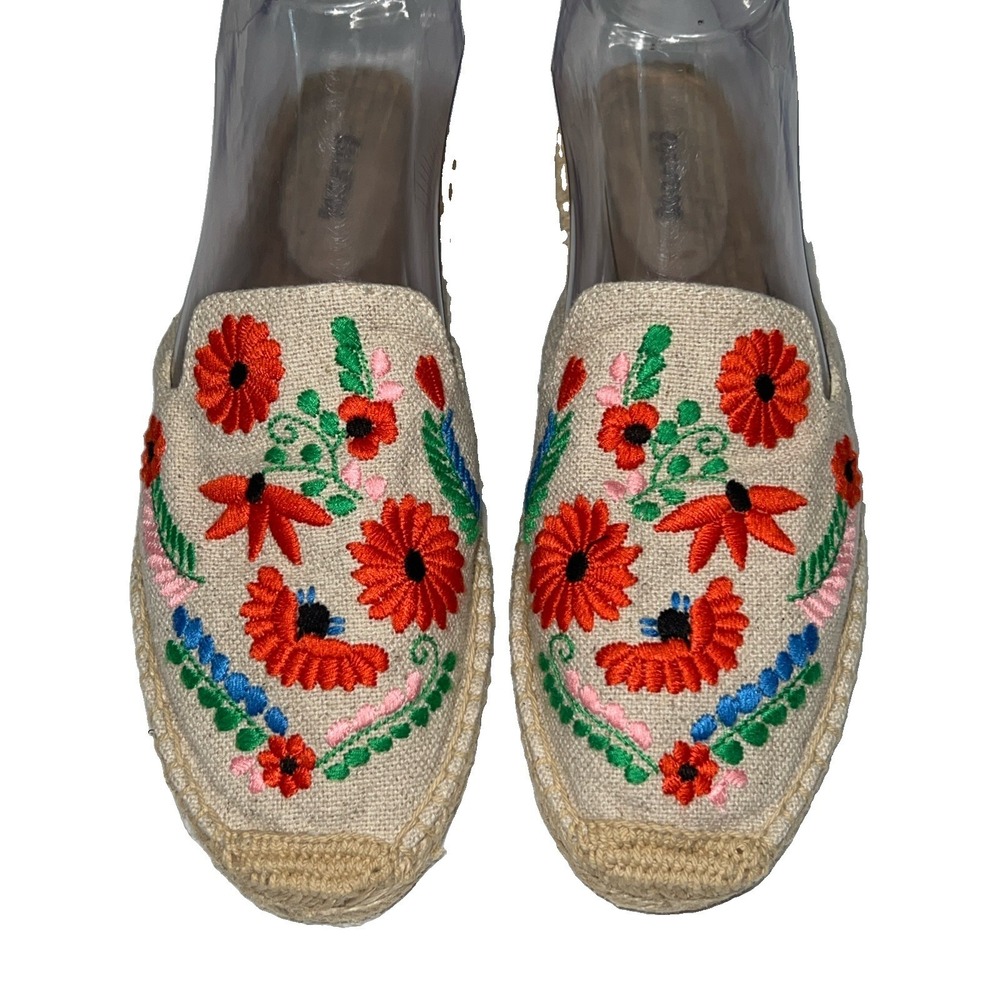 Soludos Ibiza Embroidered Mule Womens Size 8.5 Espadrille Flatsβ Floral Tan Boho